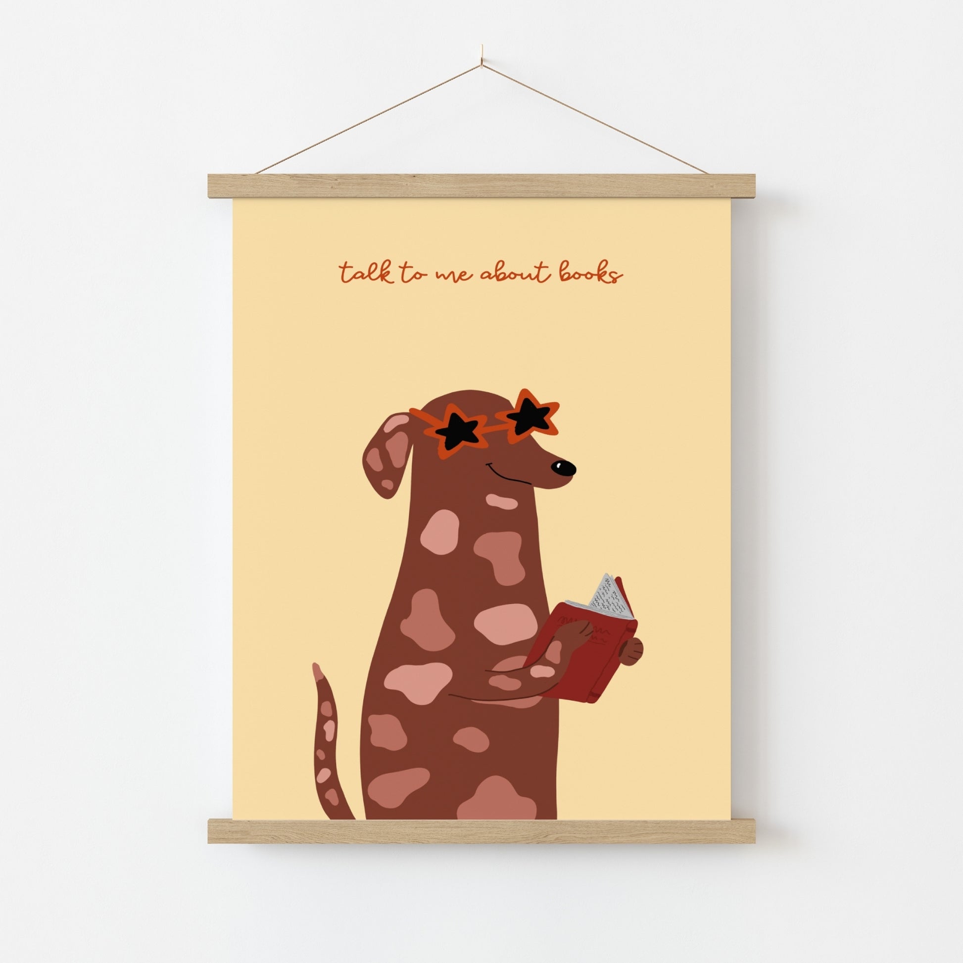 Talk to Me About Books Wall Art – Funny Dog Reading Poster