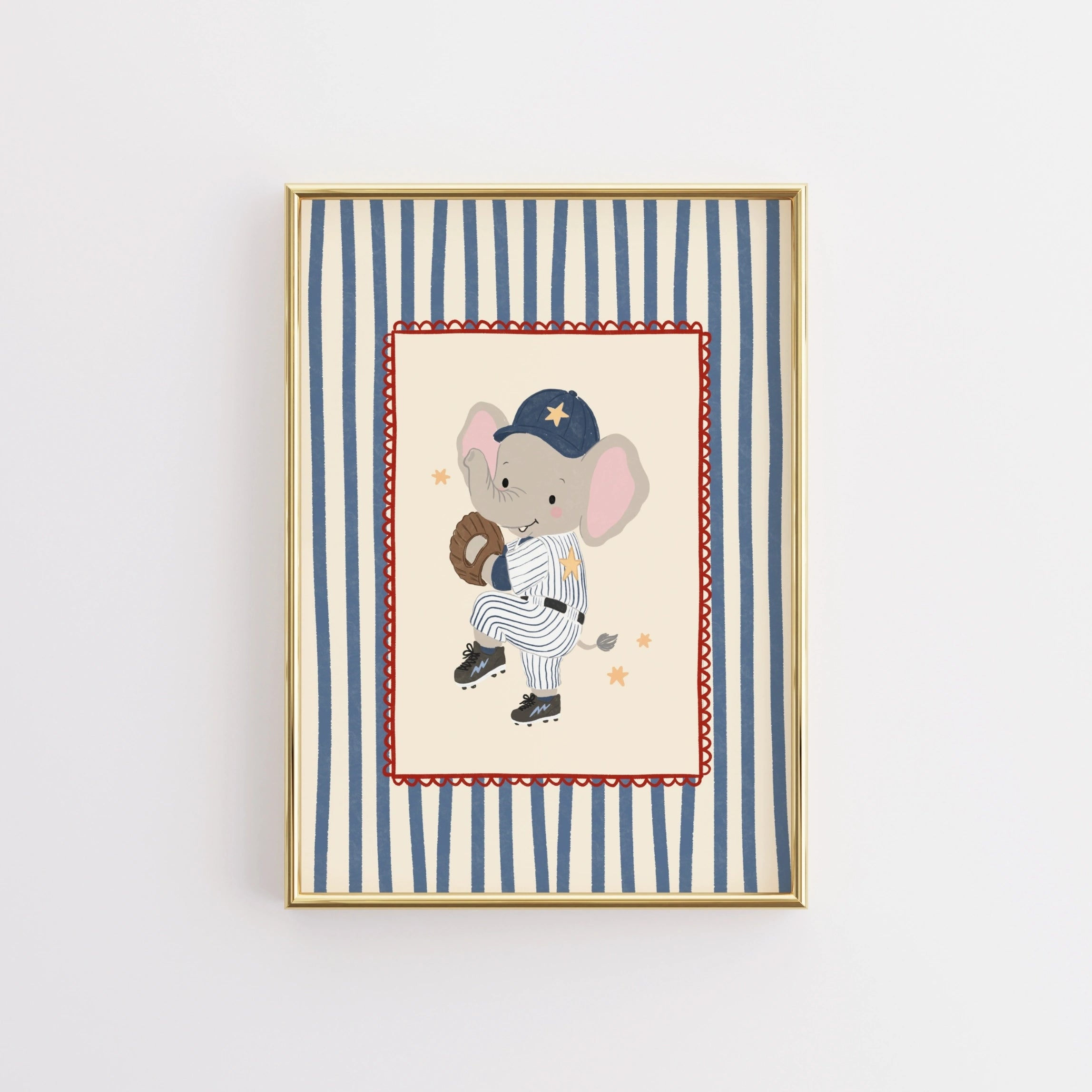 Baseball Elephant Nursery Print