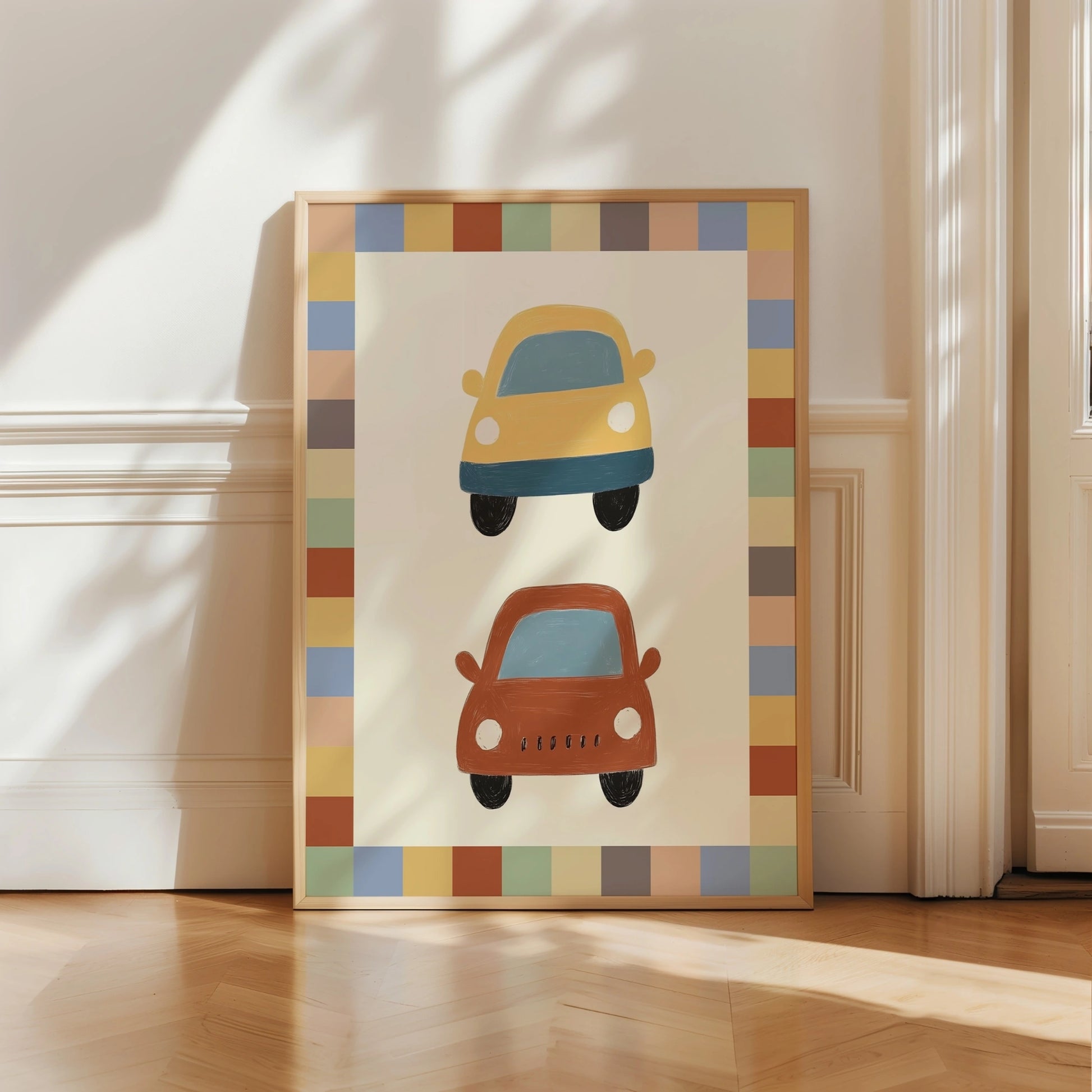 Arte murale per bambini con auto - Stampa colorata per la cameretta dei bambini