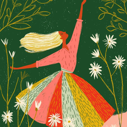 Dancing Woman Wall Art – Whimsical Floral Girl Print