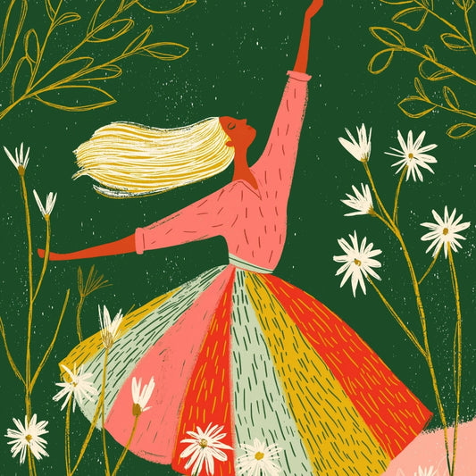 Dancing Woman Wall Art – Whimsical Floral Girl Print