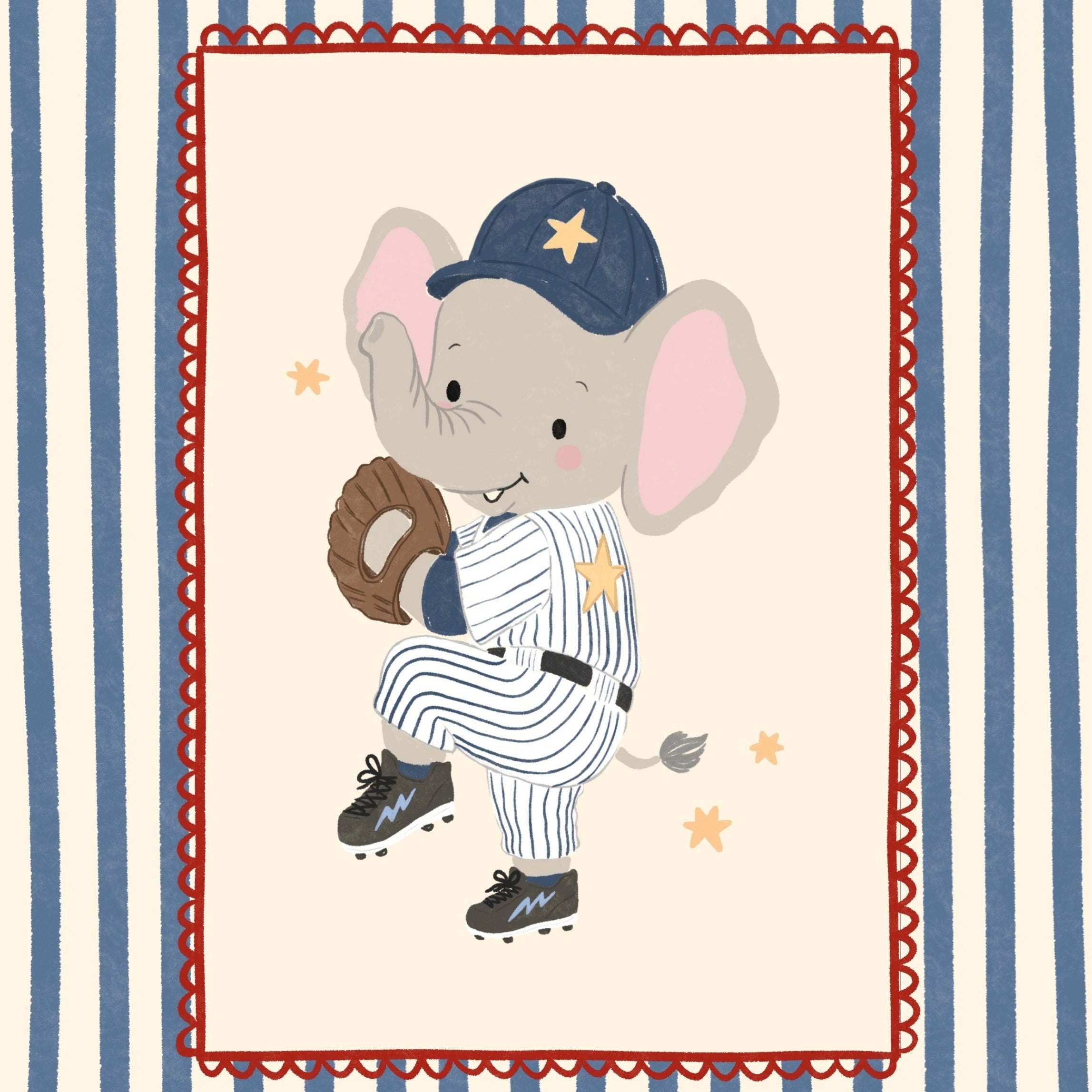 Baseball Elephant Nursery Print