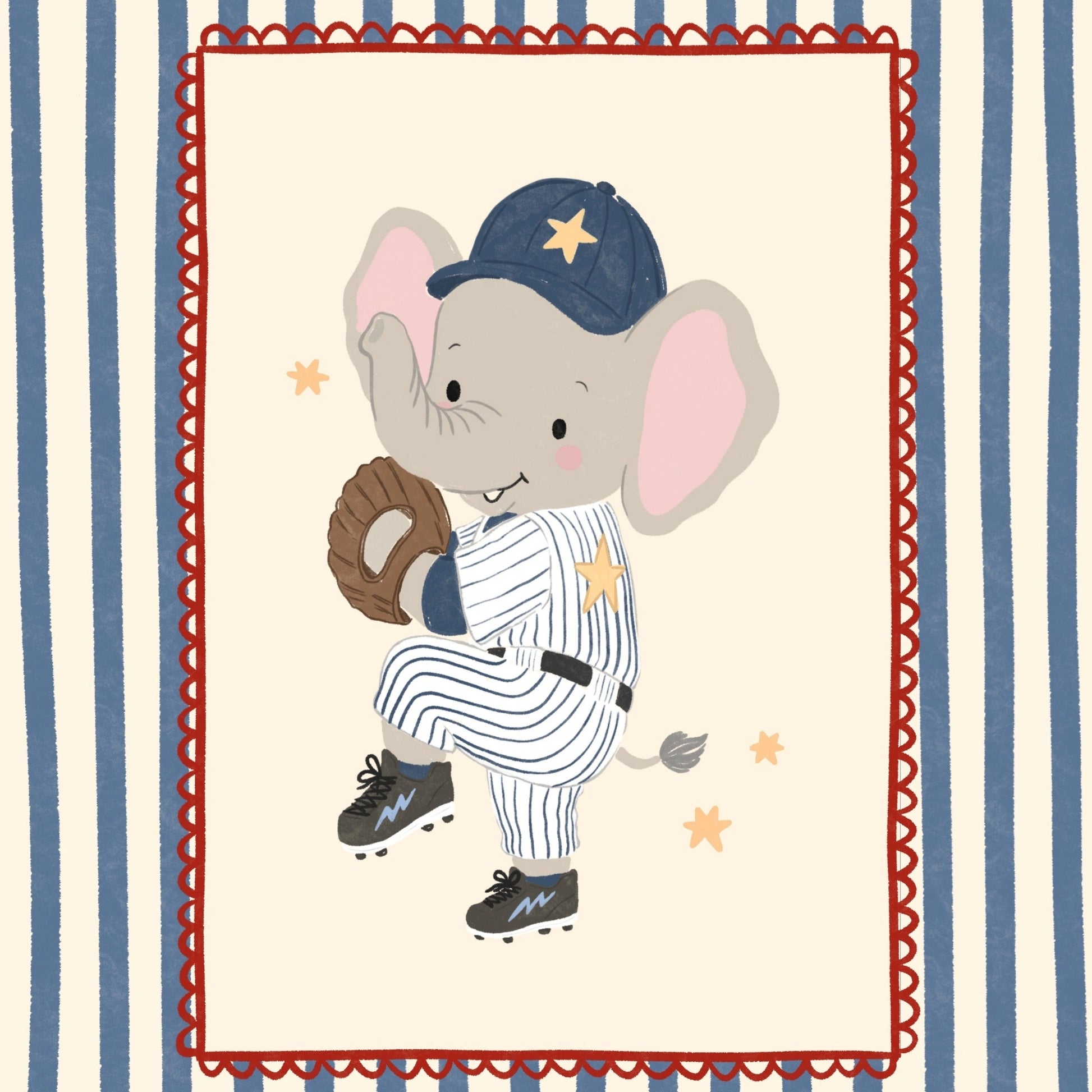 Baseball Elephant Nursery Print