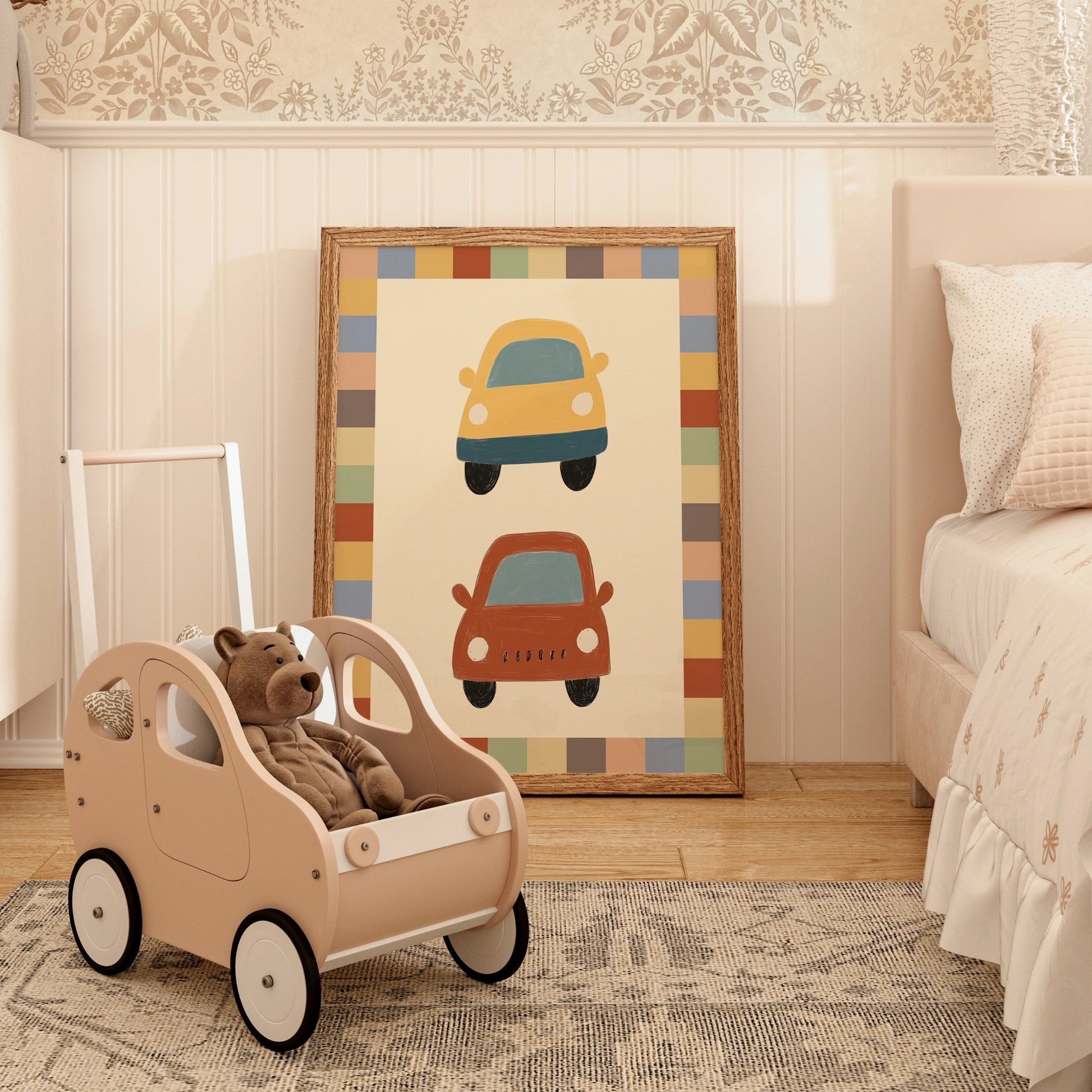 Arte murale per bambini con auto - Stampa colorata per la cameretta dei bambini
