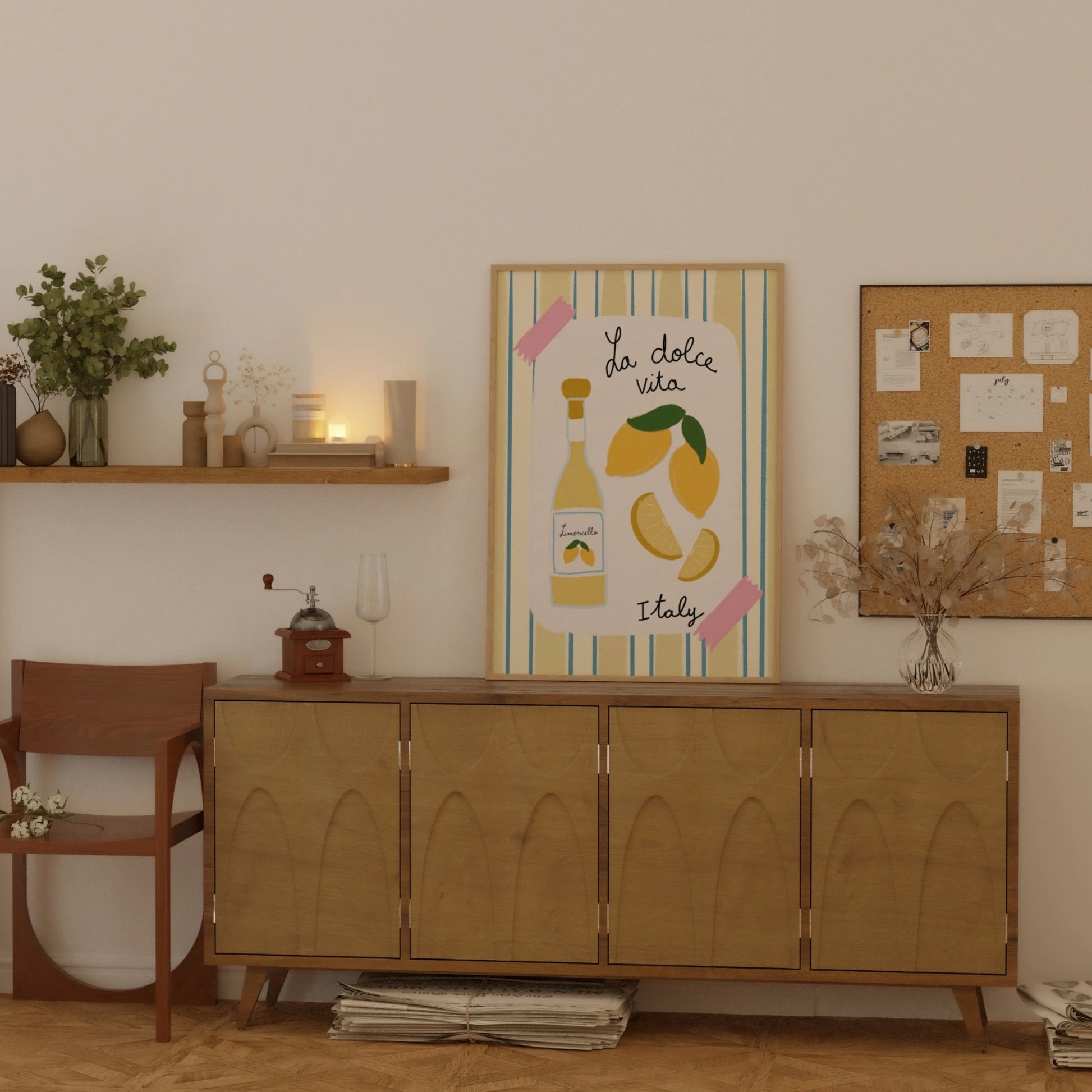 Decorazione murale per la tavola da pranzo italiana – Stampa di pasta, vino e cucina