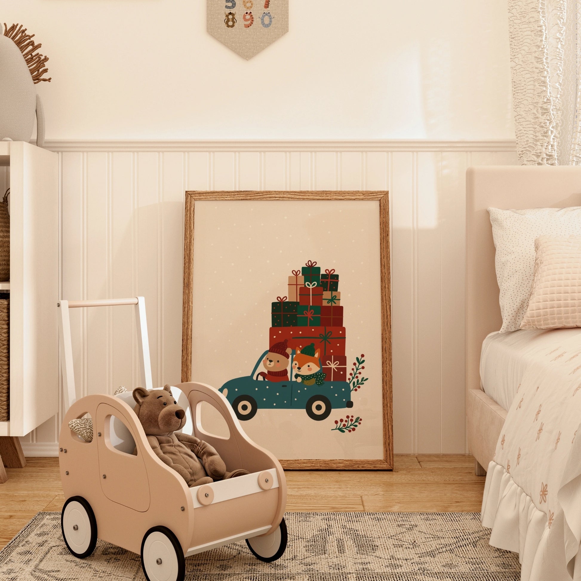 Folk Christmas Car Illustration