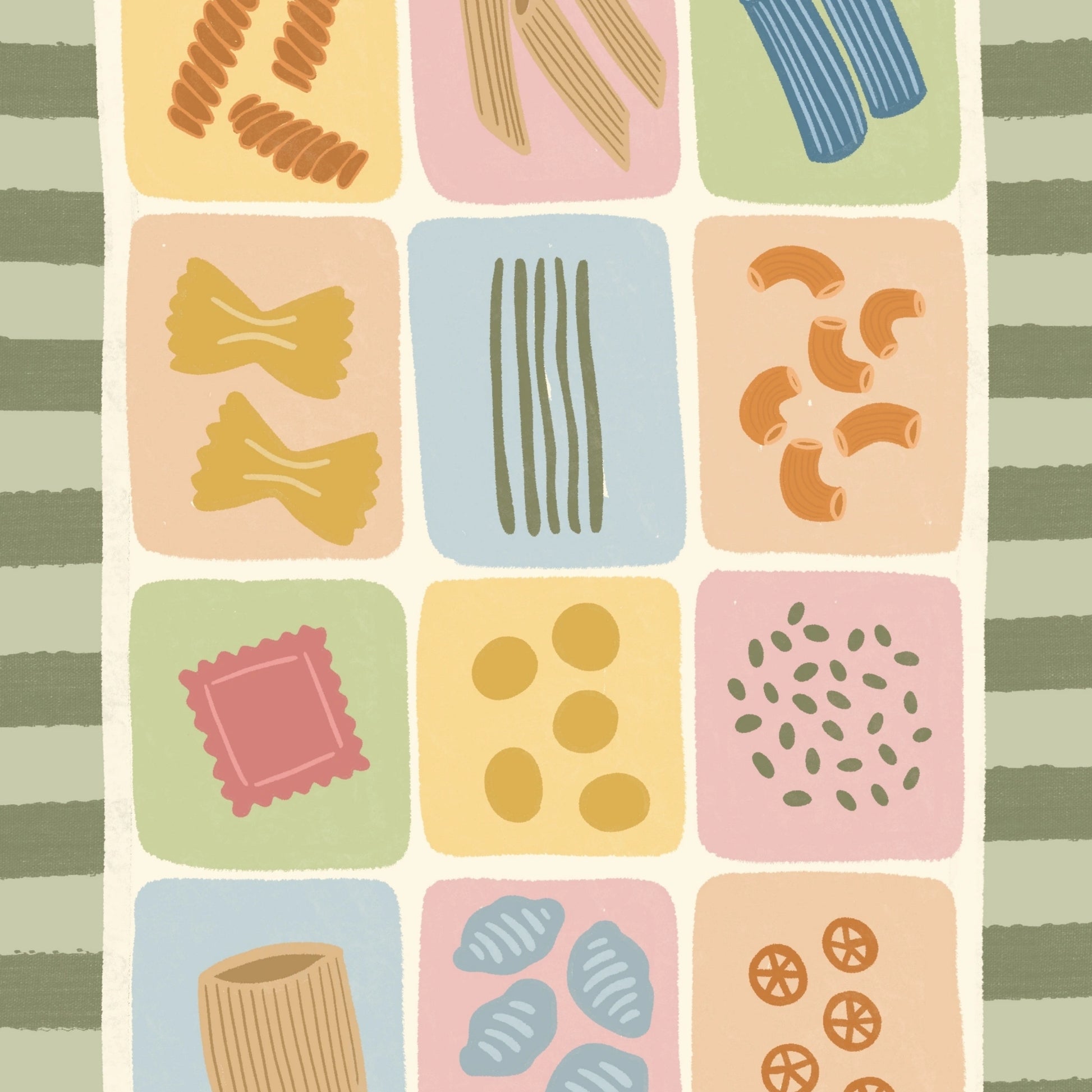 Poster con tabella illustrata della pasta colorata