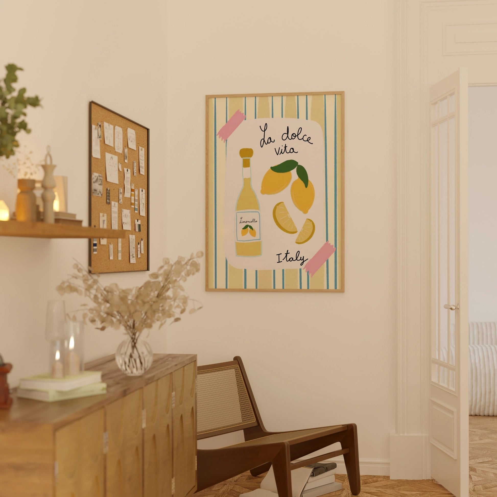 Decorazione murale per la tavola da pranzo italiana – Stampa di pasta, vino e cucina