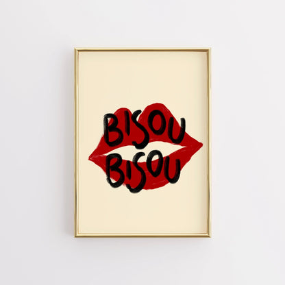 Bisou Bisou Wall Art – Red Lips Print
