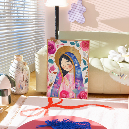 Holy Mary Print – Floral Catholic Wall Art