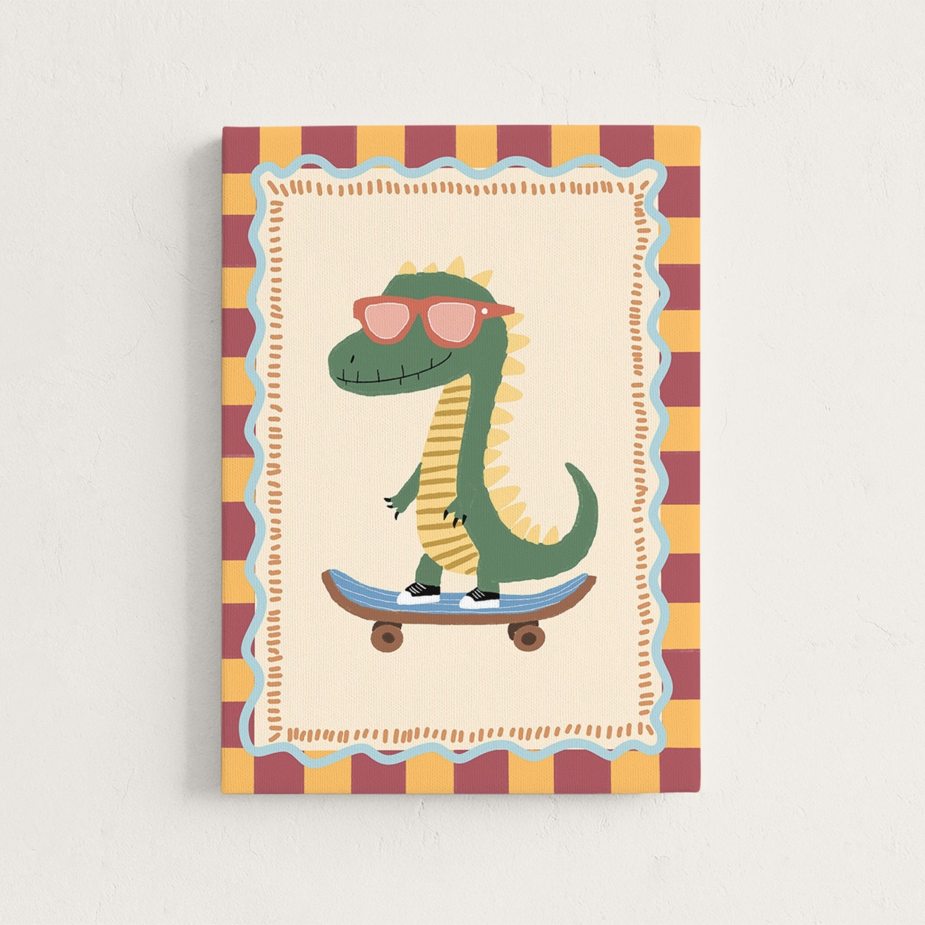 Cool Dinosaur Skateboard Canvas Wall Art