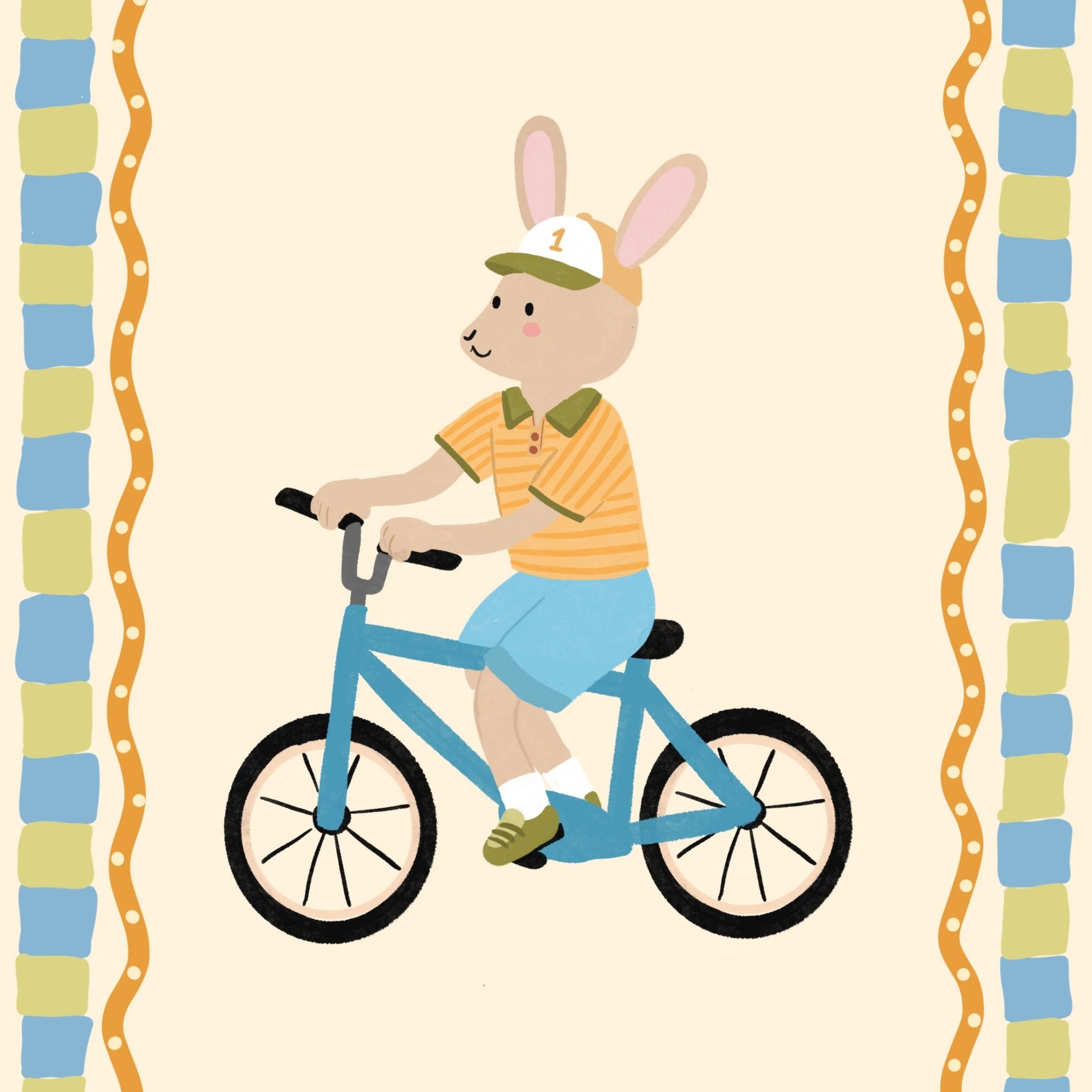 Bunny Bicycle Nursery Print