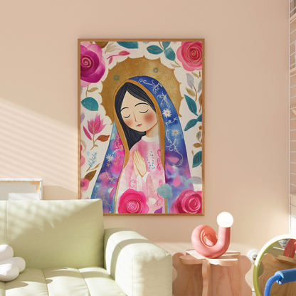 Holy Mary Print – Floral Catholic Wall Art