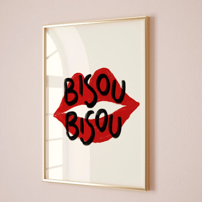 Bisou Bisou Wall Art – Red Lips Print