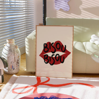 Bisou Bisou Wall Art – Red Lips Print