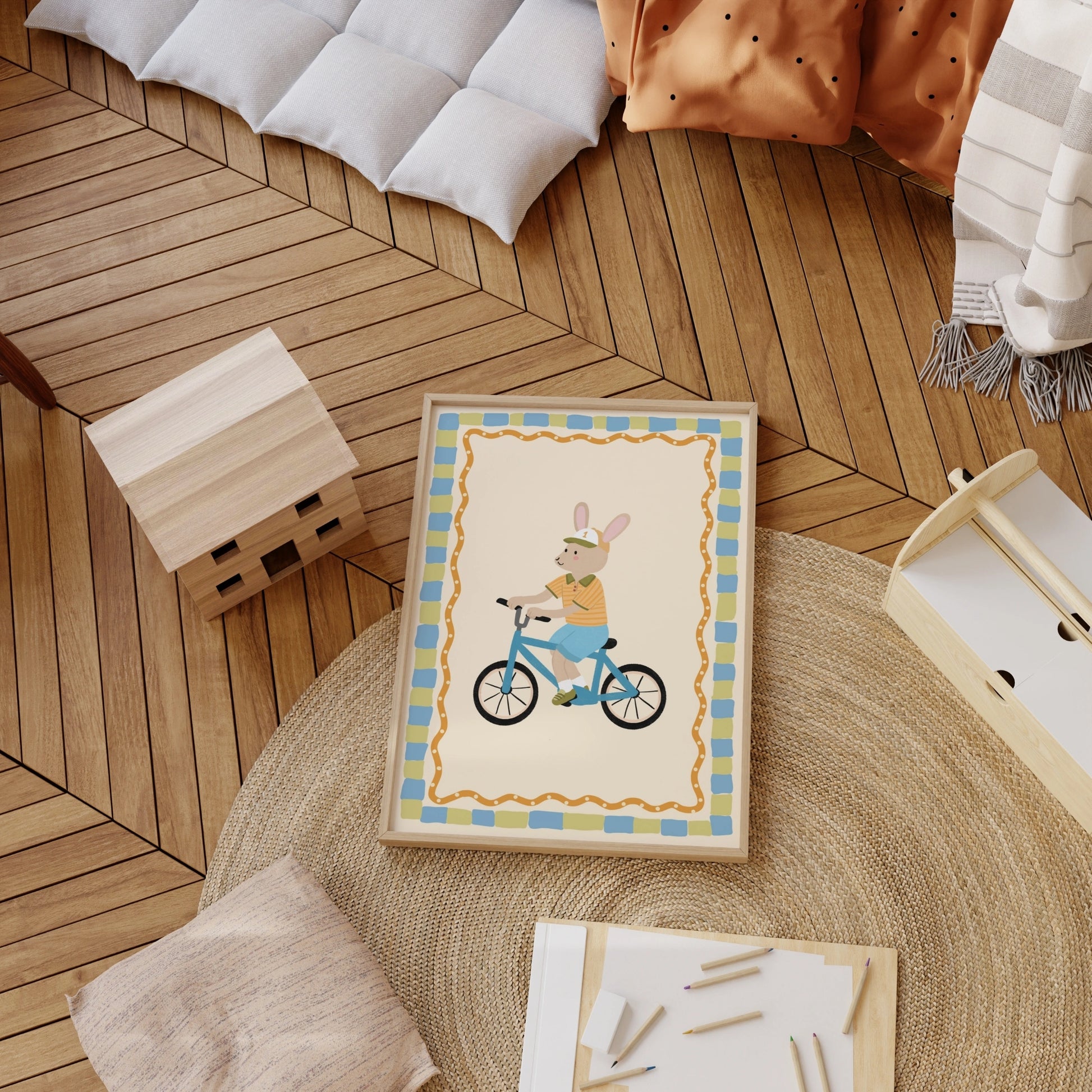 Bunny Bicycle Nursery Print