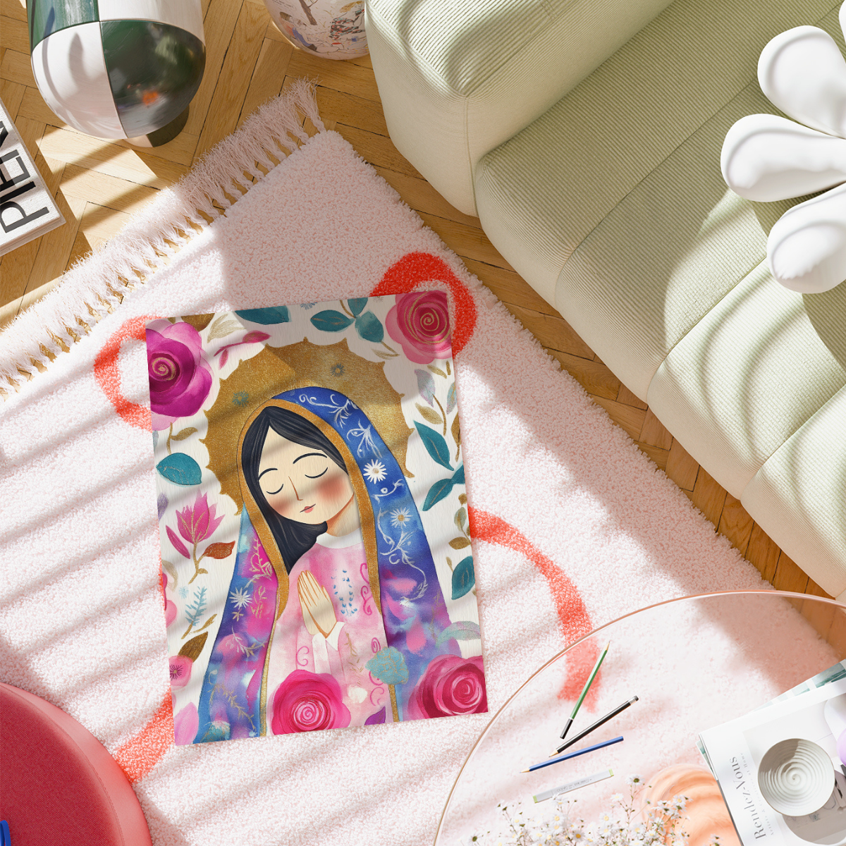 Holy Mary Print – Floral Catholic Wall Art