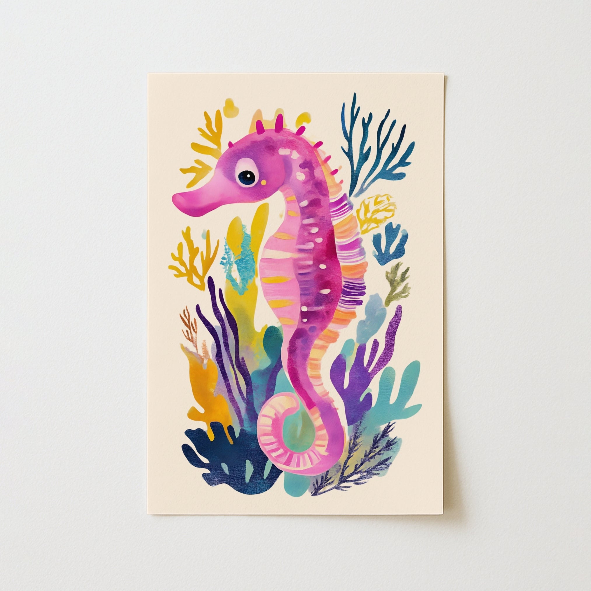Pink Seahorse Wall Art – Colorful Ocean Print, Coastal Wall Decor