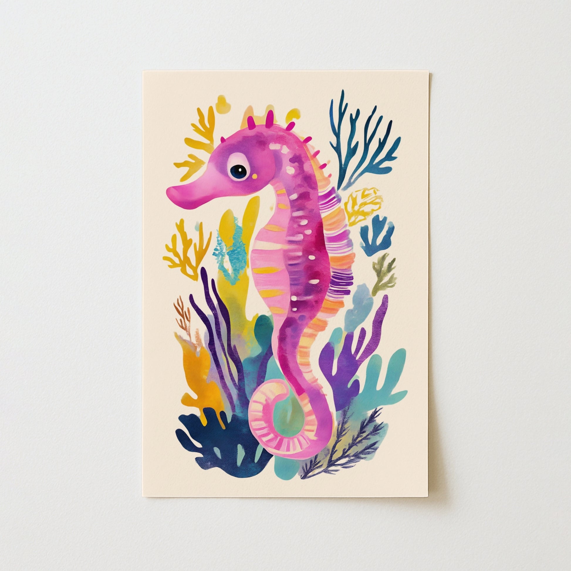 Pink Seahorse Wall Art – Colorful Ocean Print, Coastal Wall Decor