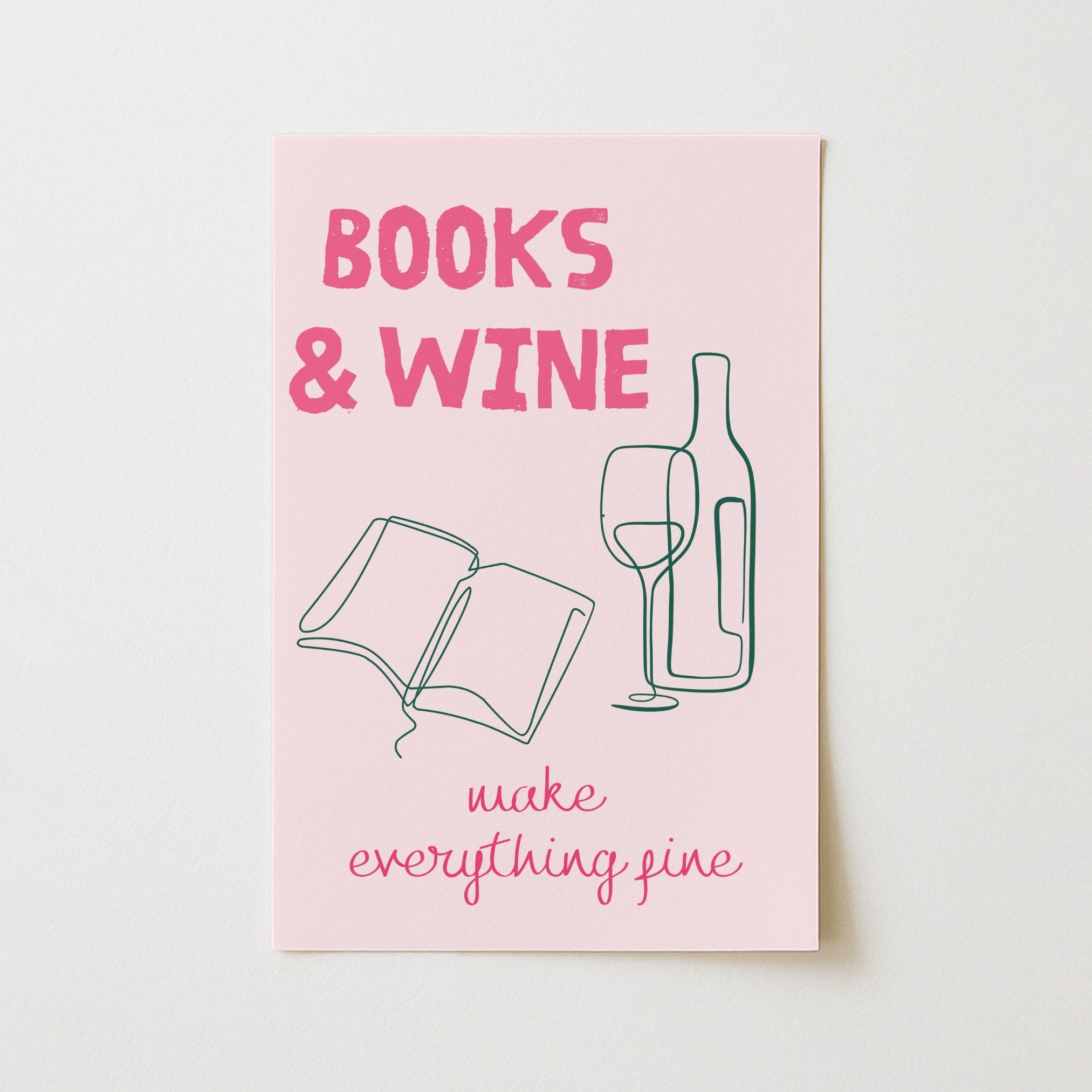 Books and Wine - Bookish Pink Print