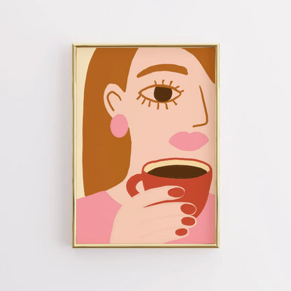 Coffee Moment Boho Wall Art – Feminine Retro Inspired Illustration