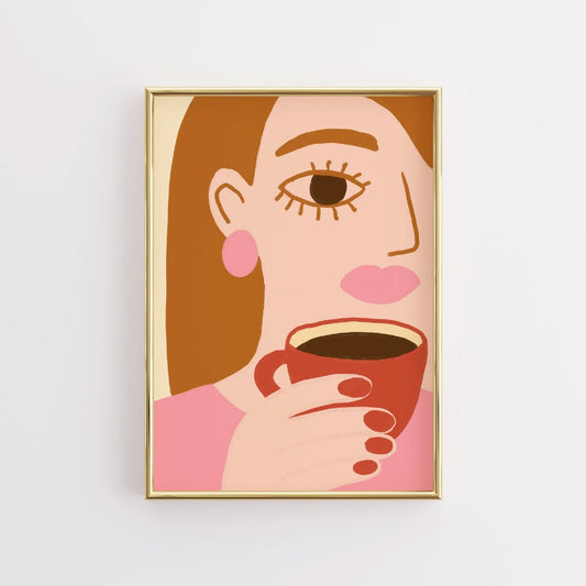 Coffee Moment Boho Wall Art – Feminine Retro Inspired Illustration