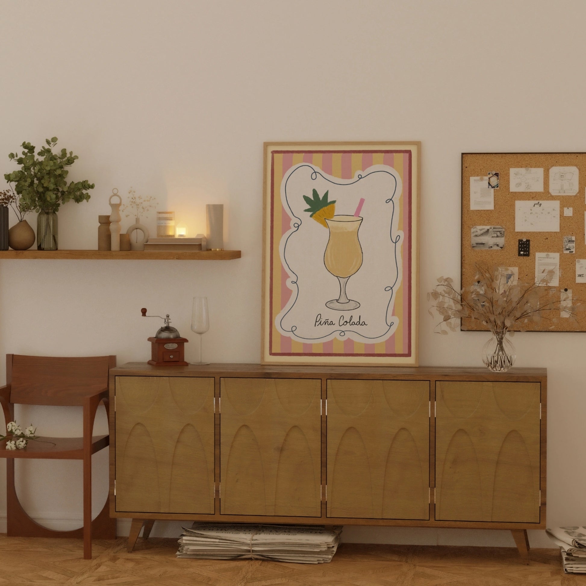 Decorazione murale per la tavola da pranzo italiana – Stampa di pasta, vino e cucina