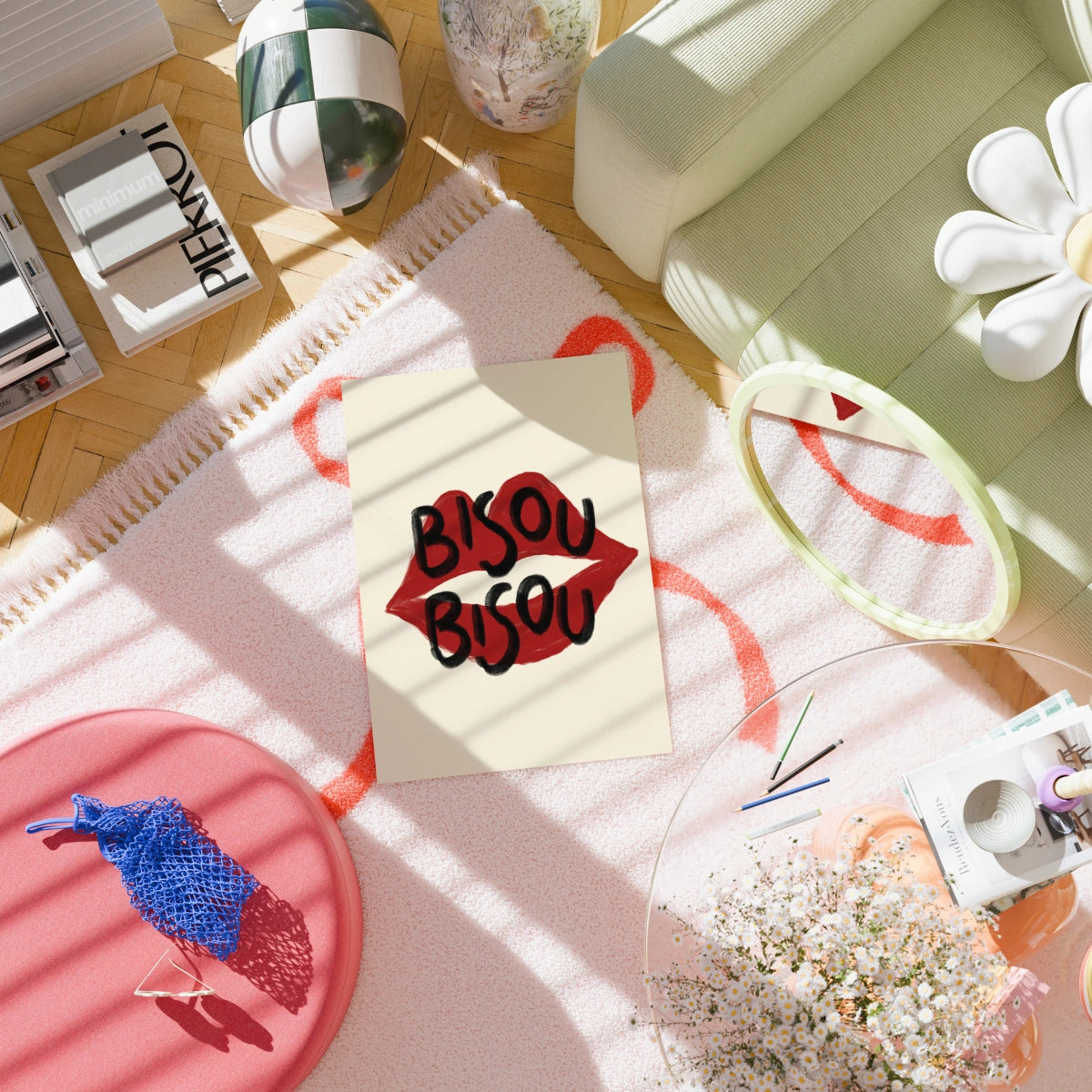 Bisou Bisou Wall Art – Red Lips Print