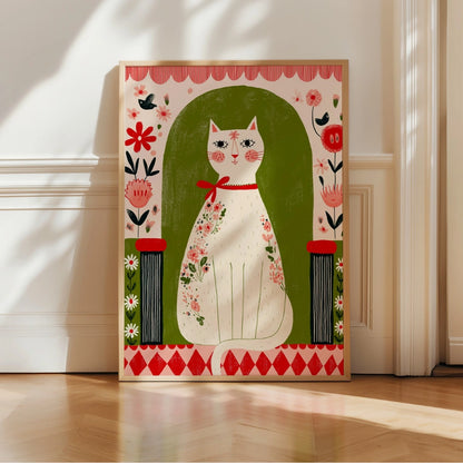 Cat Wall Art – Whimsical Floral Cat Print