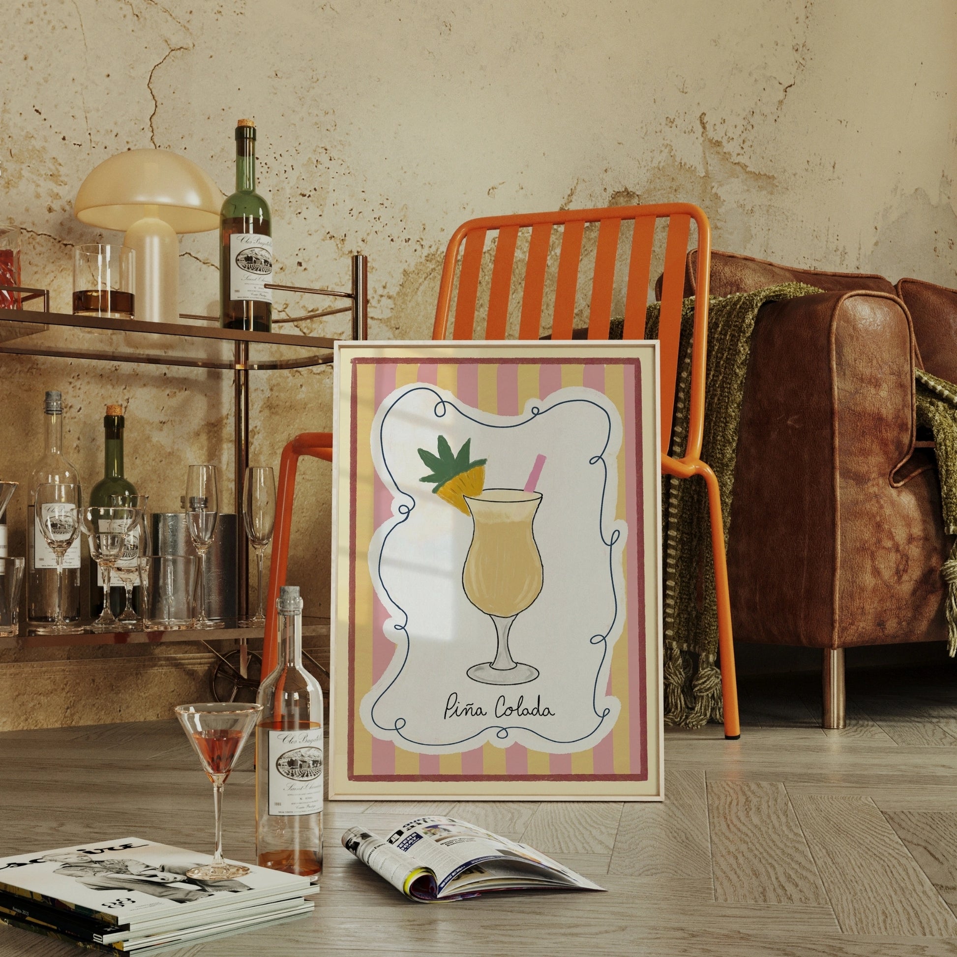 Decorazione murale per la tavola da pranzo italiana – Stampa di pasta, vino e cucina