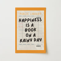 Happiness Is a Book – Vintage Library Card Wall Art