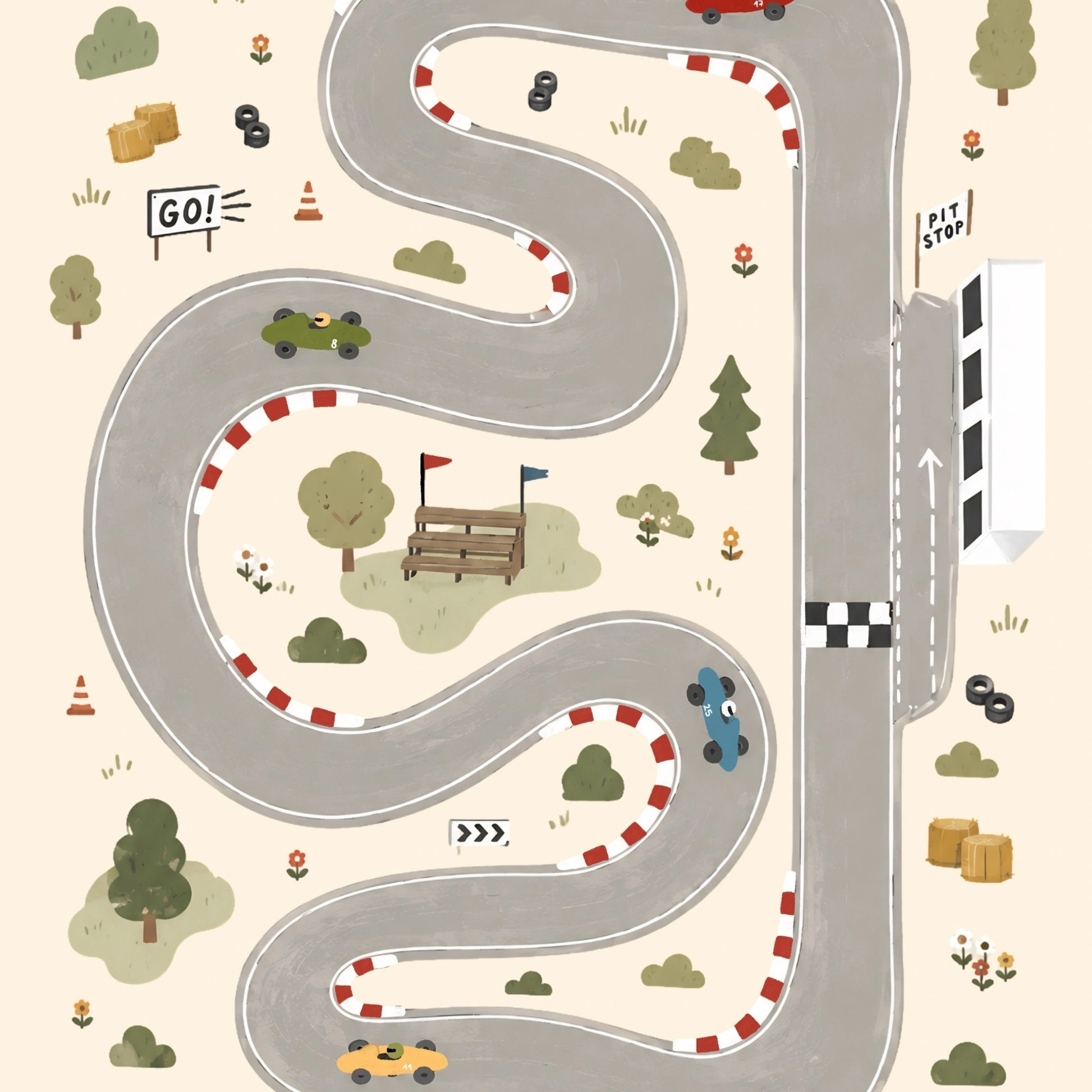 Race Car Track Nursery Print