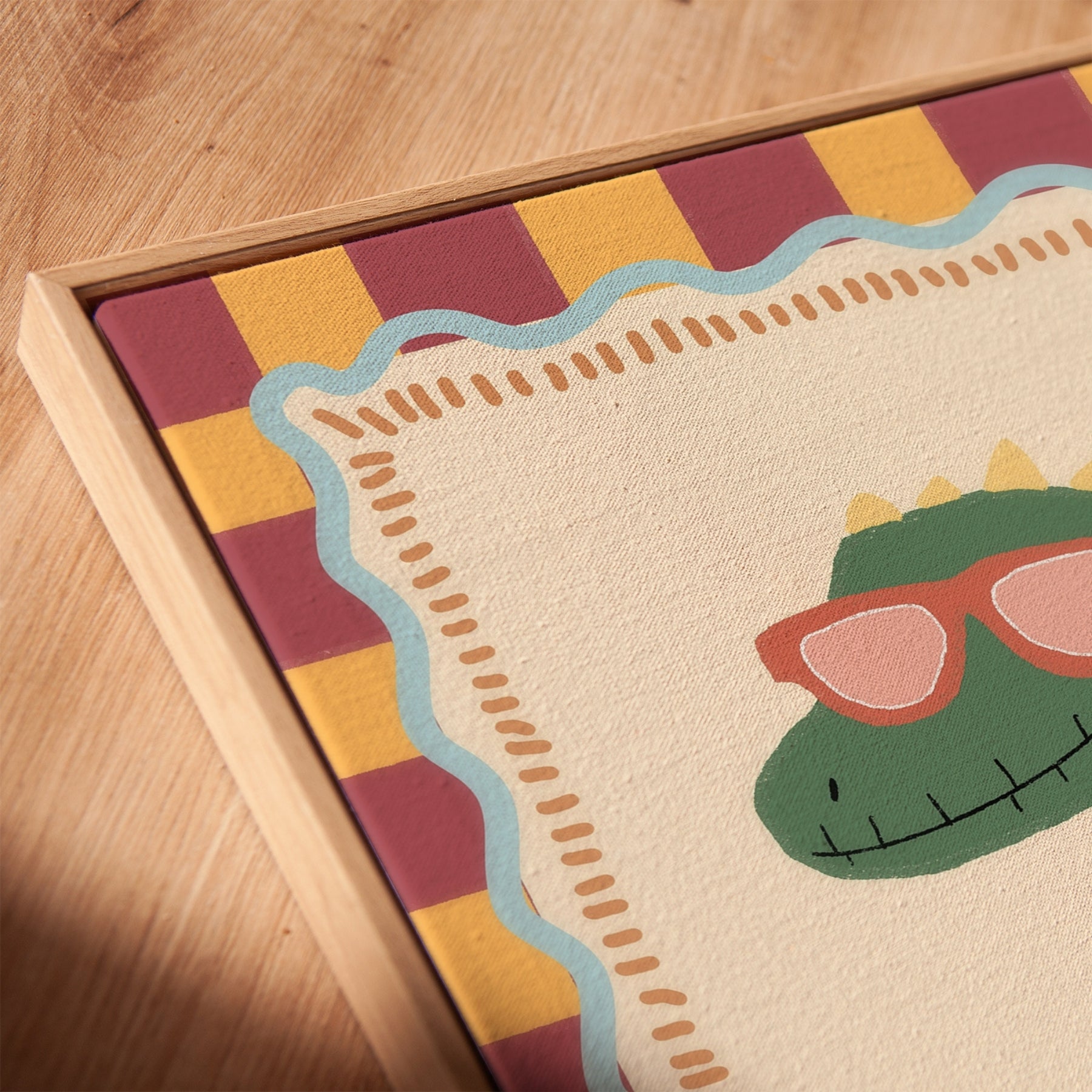 Quadro su tela con dinosauro sullo skateboard