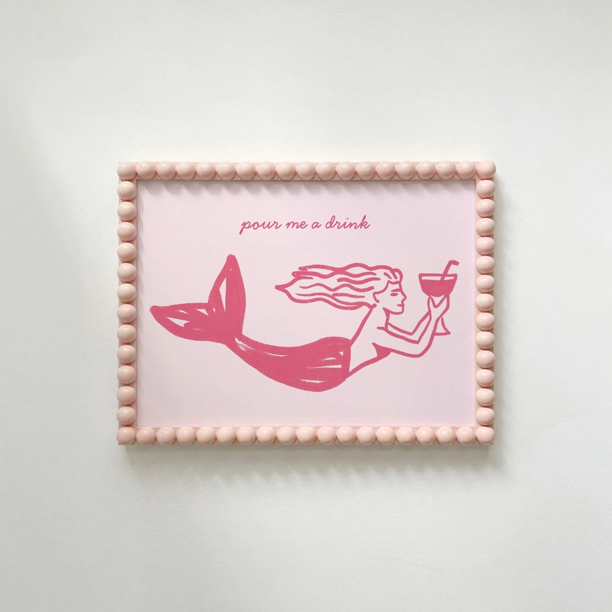 Pour Me a Drink Mermaid Print – Pink Coastal Wall Art, Coastal Wall Decor