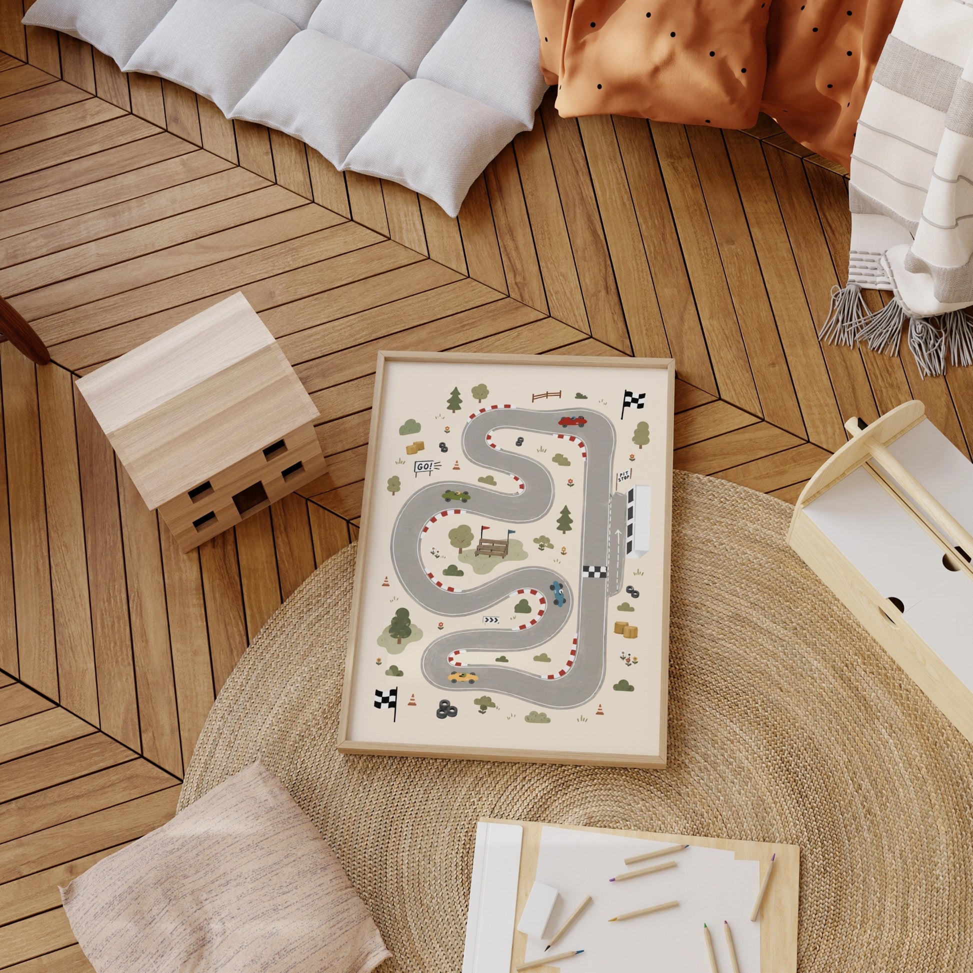 Race Car Track Nursery Print