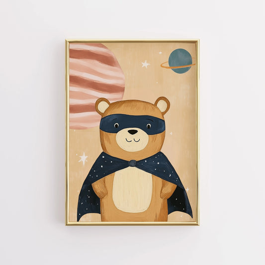 Space Bear Wall Art - Superhero Nursery Print