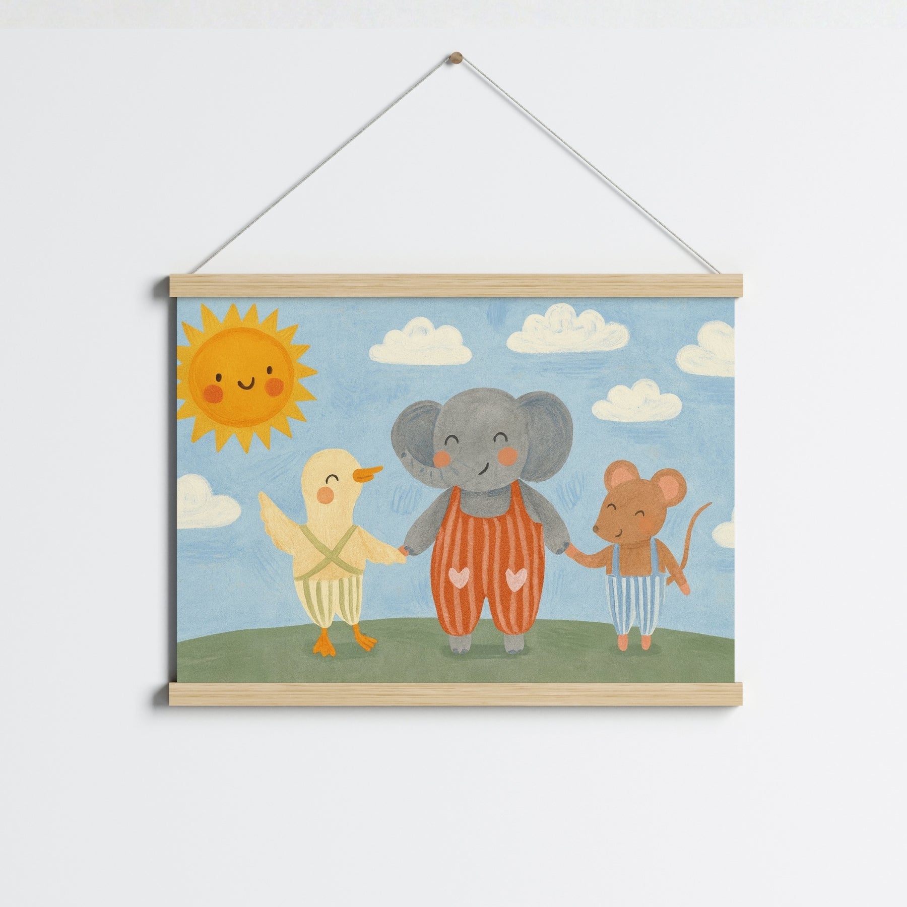 Elephant Duck and Mouse Nursery Print - Cute Animal Friends Wall Art