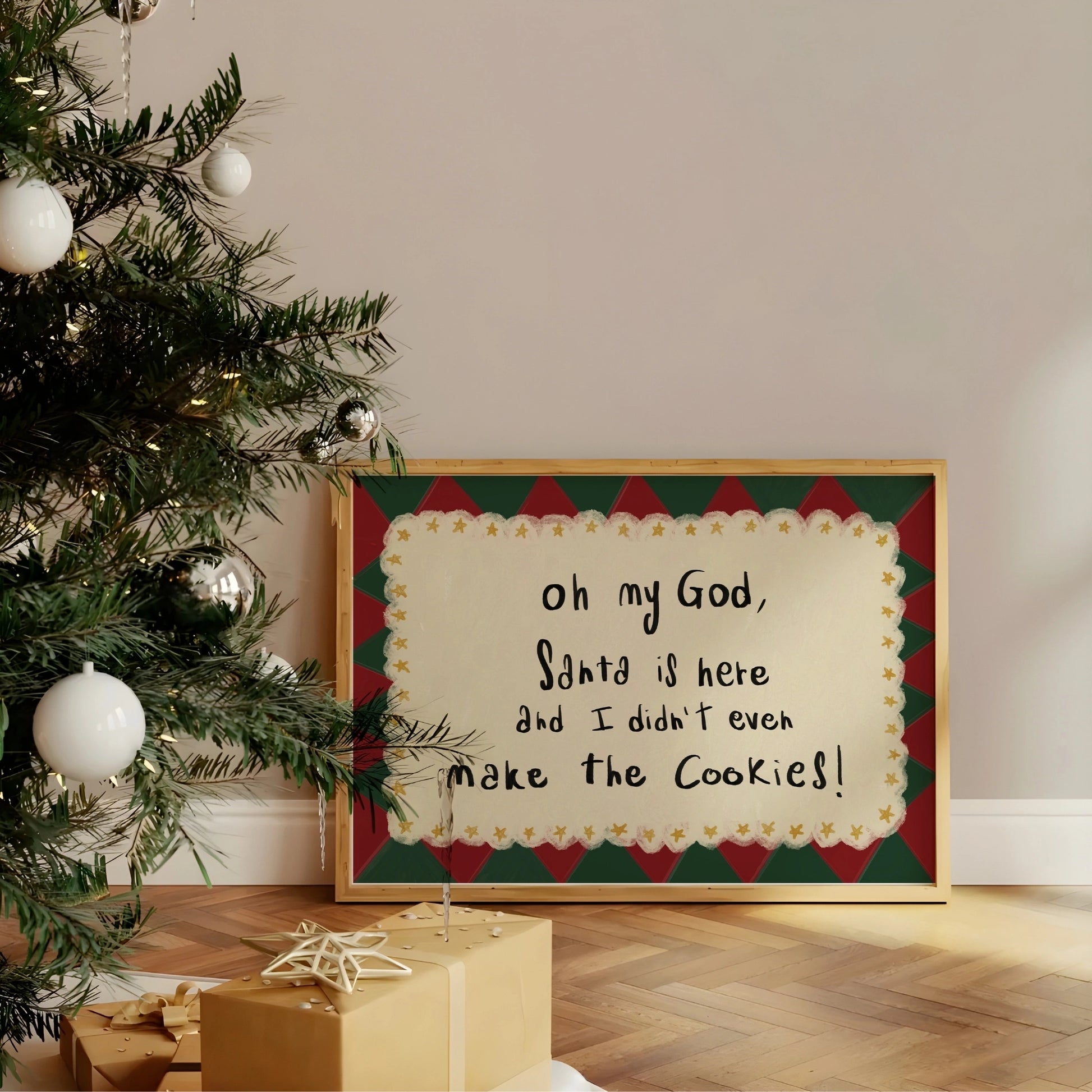 Santa Is Here Funny Christmas Wall Art