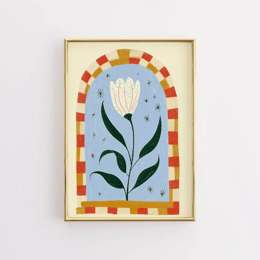 Starry Tulip Wall Art – Whimsical Naive Style Flower Print