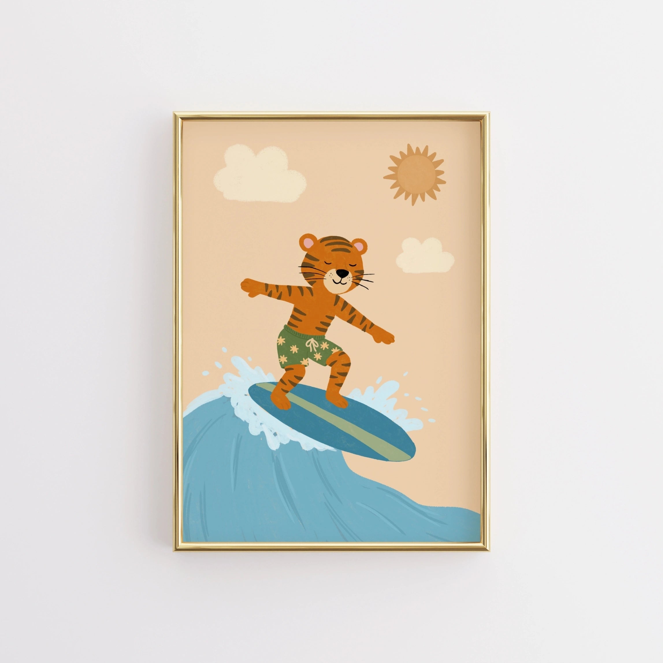 Surfing Tiger Nursery Print