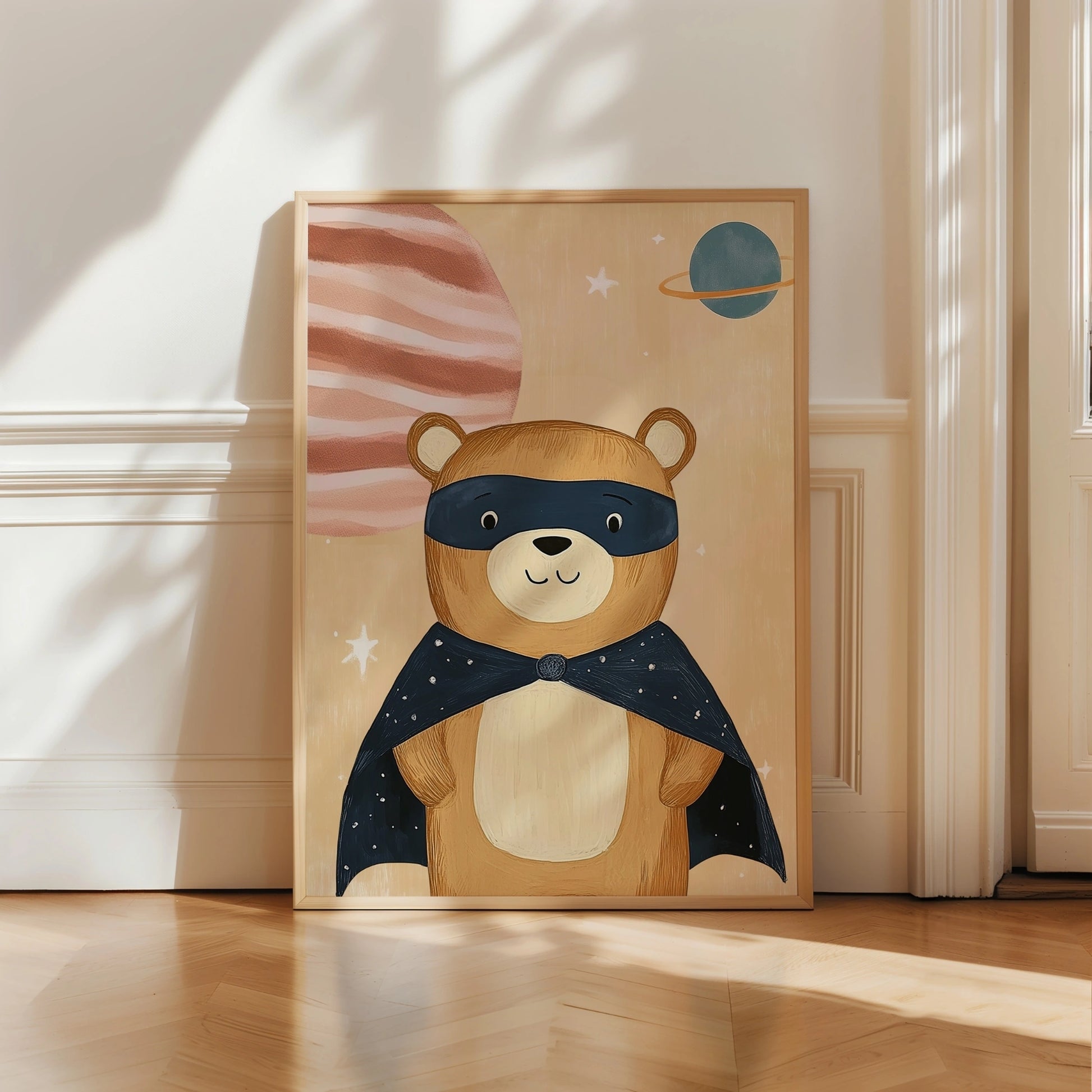 Space Bear Wall Art - Superhero Nursery Print