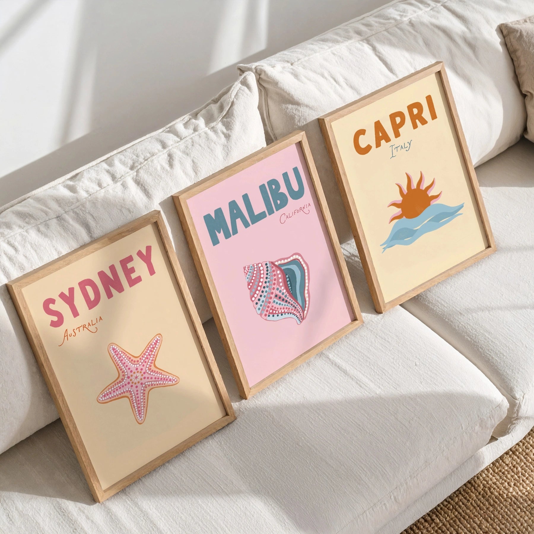 Set di 3 quadri da parete viaggio in stile costiero