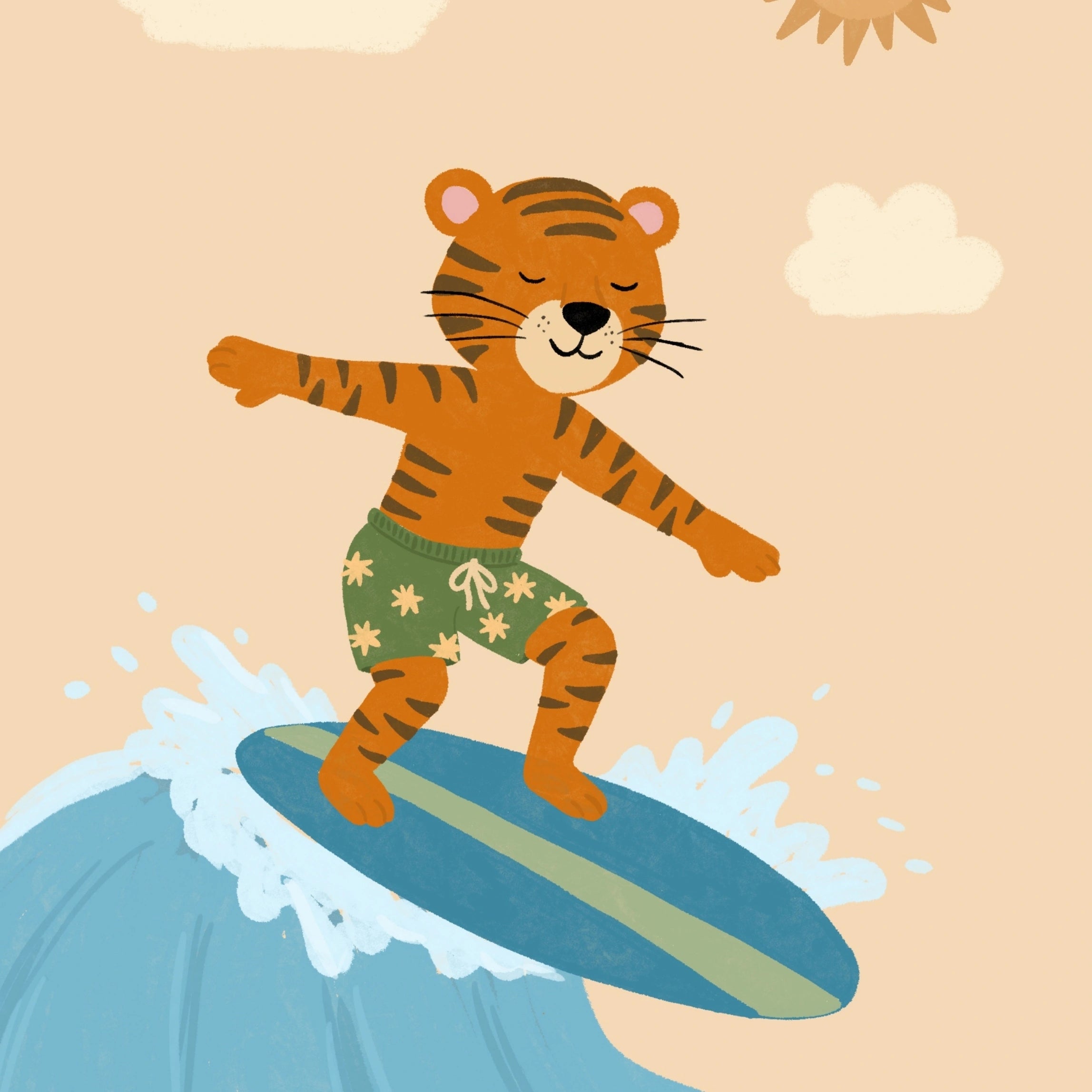 Surfing Tiger Nursery Print