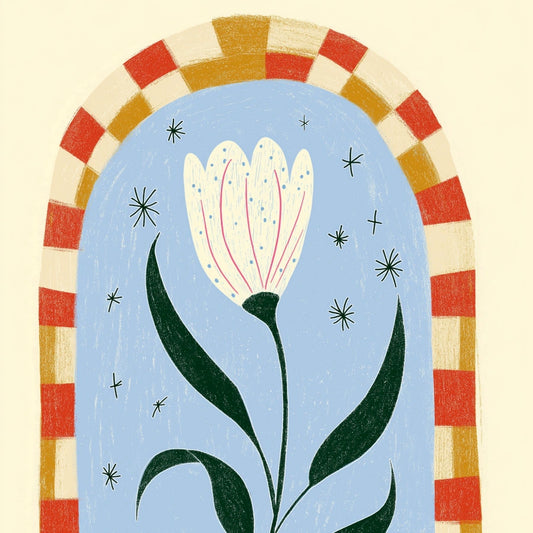 Starry Tulip Wall Art – Whimsical Naive Style Flower Print