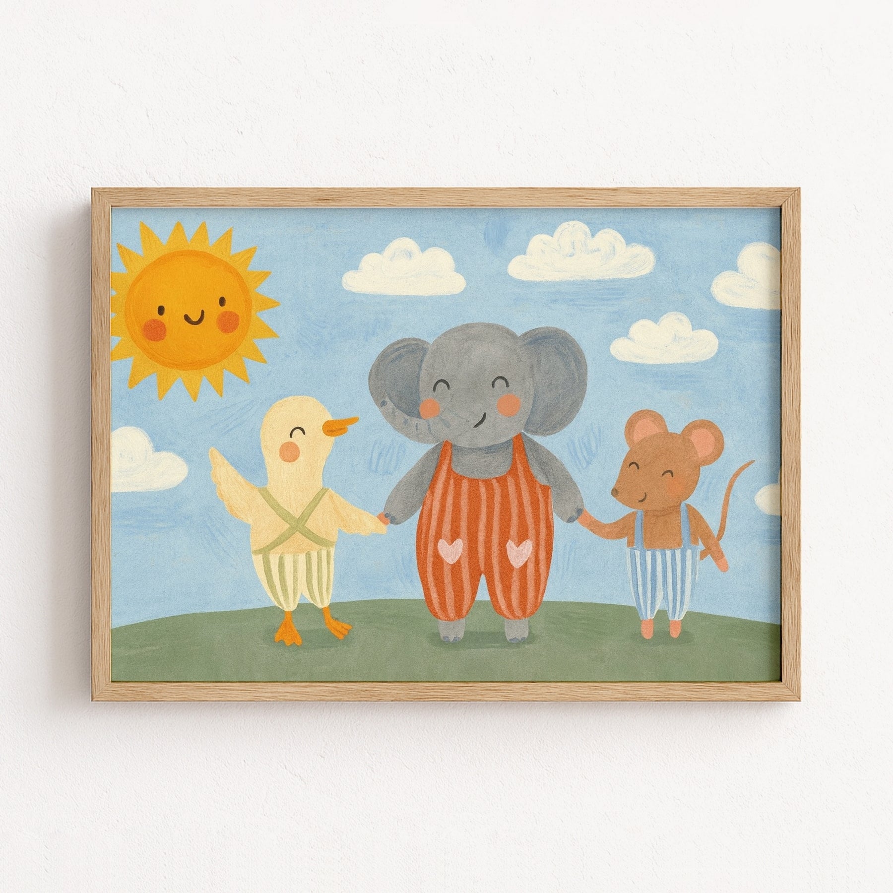 Elephant Duck and Mouse Nursery Print - Cute Animal Friends Wall Art
