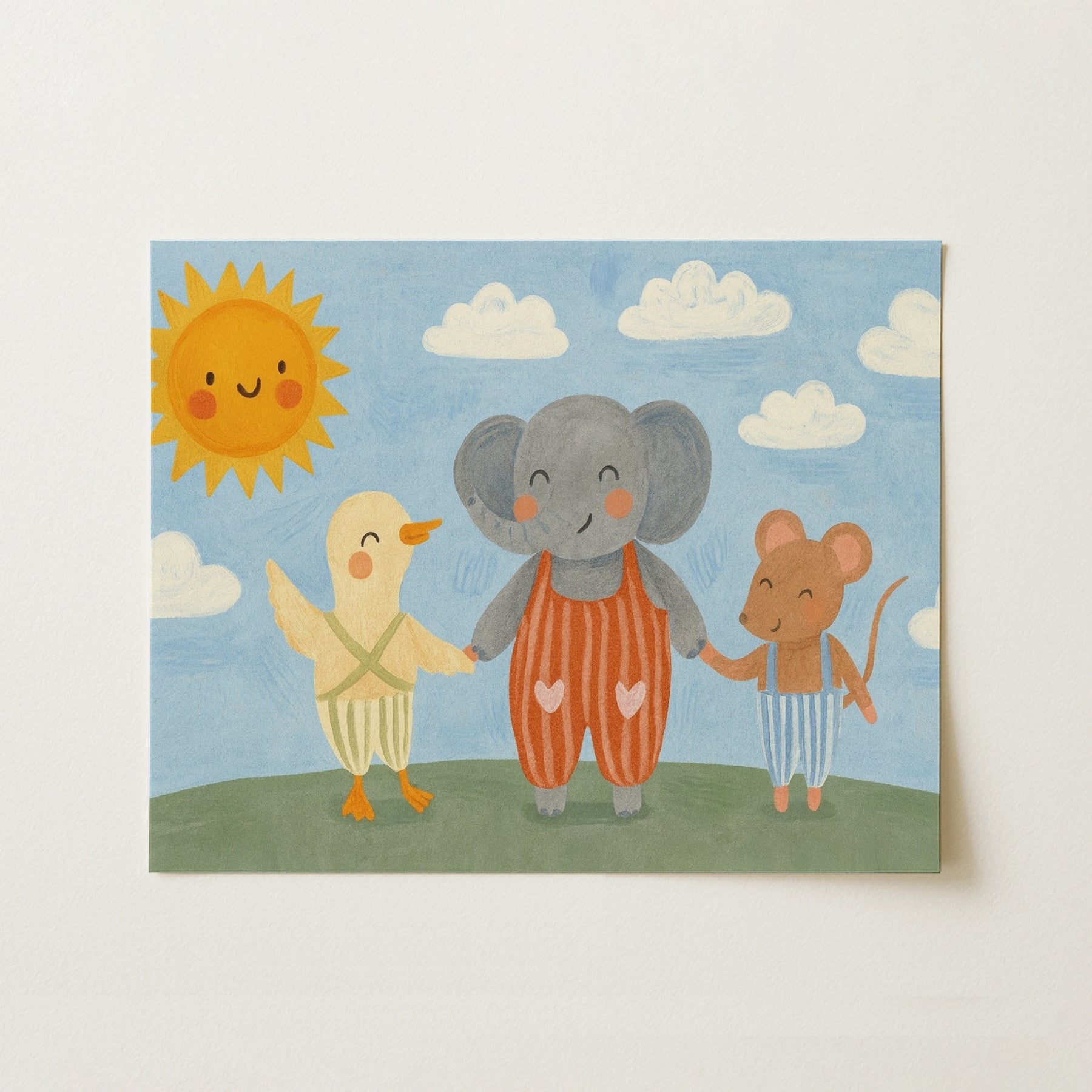 Elephant Duck and Mouse Nursery Print - Cute Animal Friends Wall Art