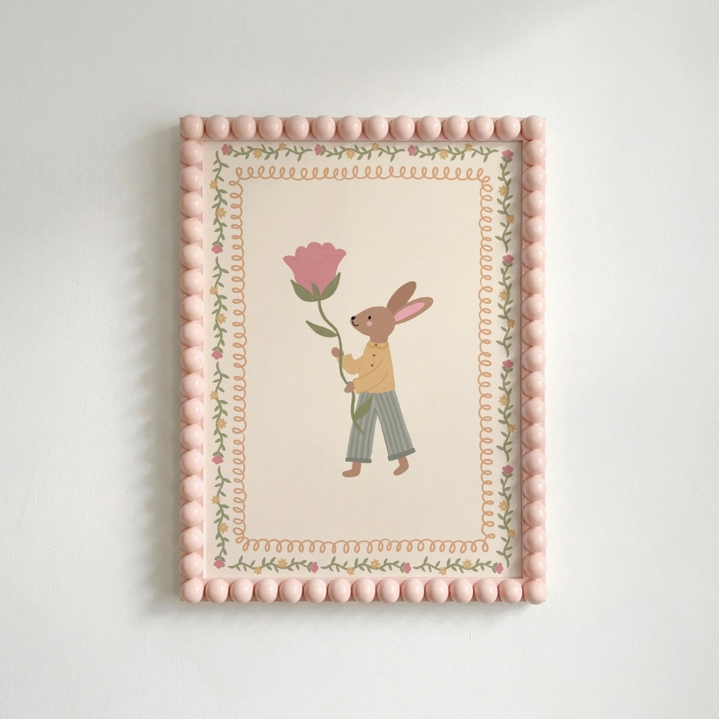Floral Bunny Nursery Wall Art, Whimsical Kids Decor