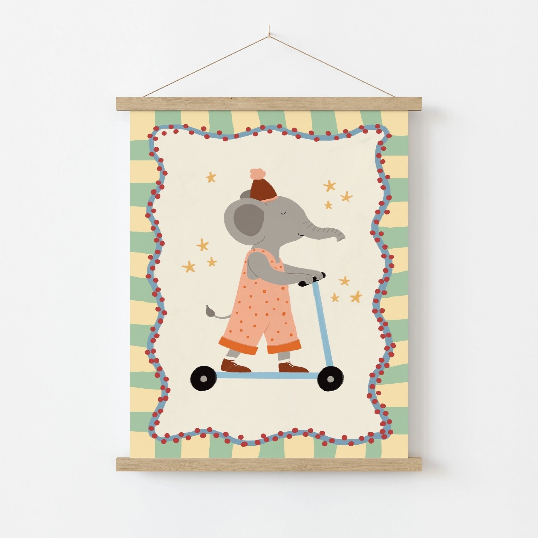 Elephant Scooter Nursery Wall Art, Colorful Kids Decor