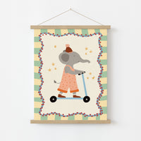 Elephant Scooter Nursery Wall Art, Colorful Kids Decor