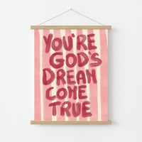 You’re God’s Dream Christian Wall Art – Pink Hand-Painted Bible Quote Print